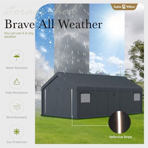 Sophia & William Carport Storage Shed 13x24 ft Portable, Heavy Duty Car Port Canopy Garage Shelter with Sidewalls and Roll Up Doors for Automobile Boat Motorcycle Bike, Gray