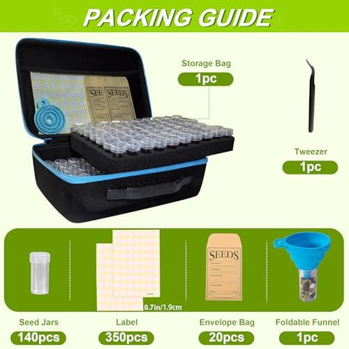 140 Slots Seed Storage Organizer Box with 20 Envelopes, Large Capacity Seed Storage Container with Zipper Bag, Label Stickers, Tweezers, Funnel, Garden Seeds Saver Kit for Vegetable, Flower