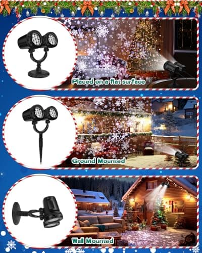 Christmas Projector Lights Outdoor, Clearer Snowflake Projector Lights IP65 Waterproof, LED Rotating Snowfall Decor Lamp for Xmas Holiday Wedding Indoor Party New Year Garden Decorations