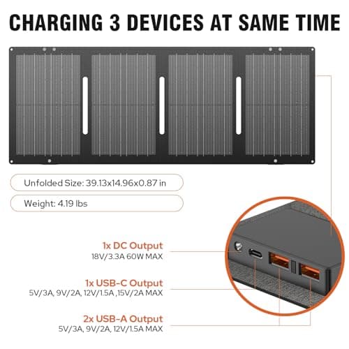 Portable Solar Generator, 300W Portable Power Station with Foldable 60W Solar Panel, 110V Pure Sine Wave, 280Wh Lithium Battery Pack with DC AC Outlet for Home Use RV Outdoor Camping Adventure