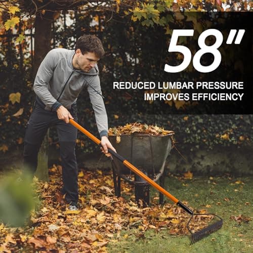 Garden Rake for Gardening, Heavy Duty Garden Rake for Lawns, 14 Tines Bow Rake with Fiberglass Handle, 58 Inches