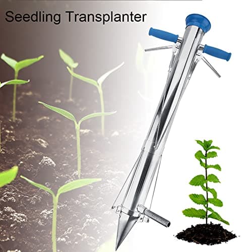 Mokernali Long Handled Bulb Planter Tools Manual Plant Transplanter Hand Dibber Garden Tools with Soft Grip and Pedal for Plants Vegetables Seedling Tool(Dual Handle)