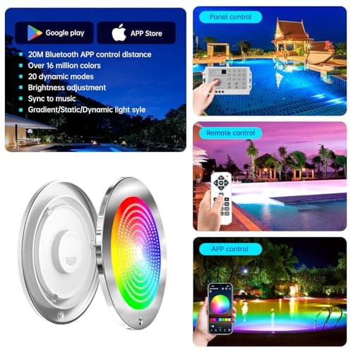 60ft Led Smart Pool Lights for Inground Pool with 3 Control Way (App/Remote/Controller), 54W 10 Inch Color Changing Underwater Swimming PoolLight for 10" Large Wet Niches