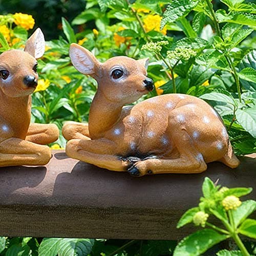 YukaBa Garden Resin Deer Figurine, Outdoor Garden Statue Deer Lying Down Sculpture Ornaments 6.7x4.5in, Polyresin, Full Color(2 Pcs)