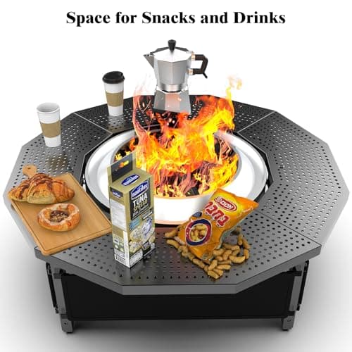 Fire Pit Surround Tabletop for Solo Stove Bonfire Ranger 2.0, with UV-Resistant Outdoor Fabric, Thick Metal Black