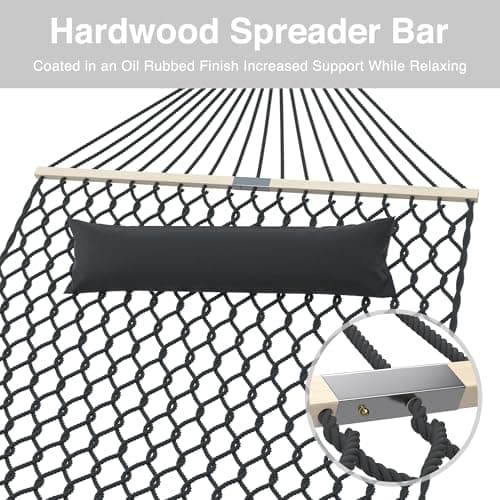 13FT Hammocks, Traditional Hand Woven Cotton Rope Hammock with Free Extension Chains for Outdoor Indoor Patio Yard 450 LSB Capacity for Two Person (Dark Grey)
