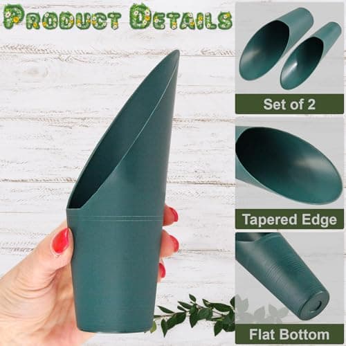 Home-X Set of 2 Soil Scoops - Mini Hand Scoops for Transplanting, Weeding, and Potting - Small Garden Scoop, Potting Scoopers, Bonsai Tool - Set of 2 Different Sizes 6½" x 2½" and 6¼" x 1¾" - Green