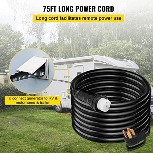 Vevor 75Ft 50 Amp Generator Extension Cord 4 Wire 8 Gauge Generator Cord 125V 250V Generator Power Cord N14-50P & SS2-50R & CS6364 Twist Lock Connectors : Everything Else