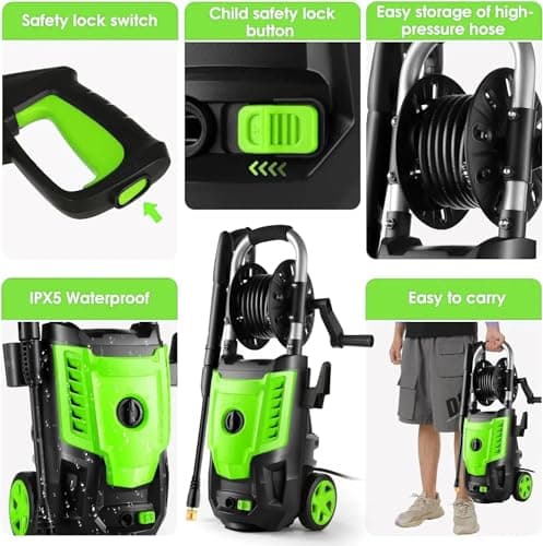 4800 PSI Electric Pressure Washer- 4.0 GPM High Power Washer with 33FT Hose Reel M22-14mm, 4 Nozzles and Foam Cannon, powerwashers for Home, Cars, Fences, Patio, 2025 Upgraded (Green)