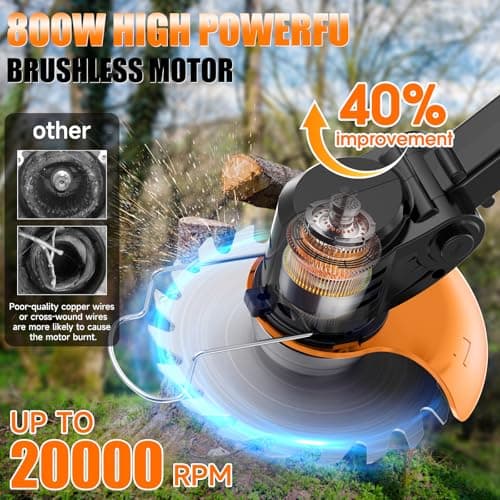 Electric Weed Wacker Cordless stringless,Grass Trimmer,with 2 Batteries, 1 Charger, 3Types Blades, Weed Wacker Eater Battery Powered Lightweight Battery Weed Trimmer for Yard and Garden