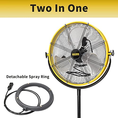 HiCFM 4400 CFM 20 Inch Outdoor Misting Fan Pedestal Standing Base with IP44 Enclosed Motor, Detachable Mist Spray Kit, 9 FT Cord & GFCI Plug, 120 Degree Tilted Head, UL Outdoor Approved