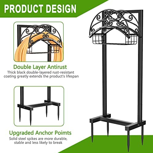 Garden Hose Holder - Upgraded Water Hose Holder Holds 151-feet Hose, Heavy Duty Metal Hose Stand Sturdy Freestanding Hose Hanger, Detachable Garden Hose Storage Rack for Outside Yard Lawn
