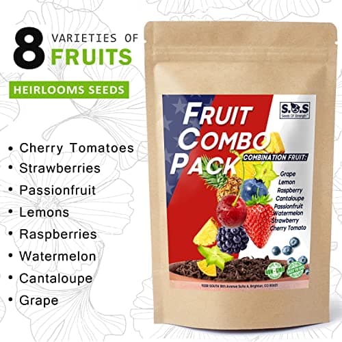 1300+ Seeds Fruit Variety Pack, Grow 8 Juicy Summer Fruits Tomatoes, Melons, Berries & More, Heirloom Starter Kit (Heirloom Mix for Gardens)