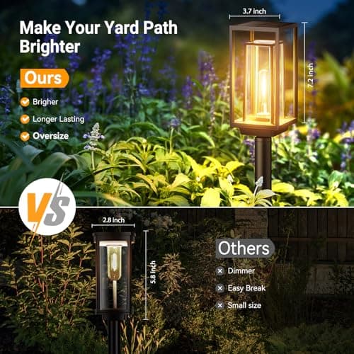 Bright Solar Pathway Lights Outdoor, Large Panel Solar Lights Waterproof, Auto On/Off, Over 12 Hours Runtime, Garden Light, Lighting for Path Yard Walkway Driveway Decor, 4 Pack