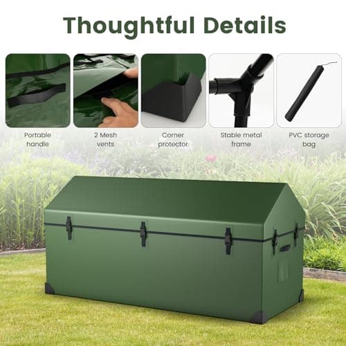 S AFSTAR 174 Gallon Waterproof Outdoor Storage Box, Outdoor Tarpaulin Deck Box with Ventilated Window, Corner Protector, Adjustable Snap, Patio Storage Box for Poolside, Garden, Yard