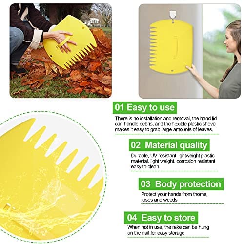Leaf Scoops Hand Rakes, Large Leaf Grabbers for Yard Work and Garden Use, Clear and Collect Garden Rake, Leaf Scooper and Claws for Leaves, Lawn Debris, and Trash Cleanup, Yellow