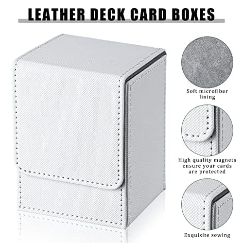 Weewooday 2 Boxes Leather Deck Card Boxes Large Size Fit 100 Plus Sleeved Cards Deck Game for Collectible Playing Compatible with Mtg Tcg(Vertical,White, Black)