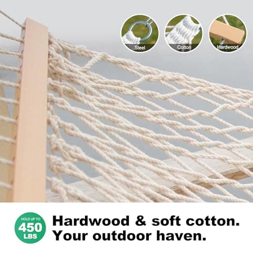 12ft Rope Hammocks, 46'' Wide Hardwood Spreader Bar (Beige, Twin)