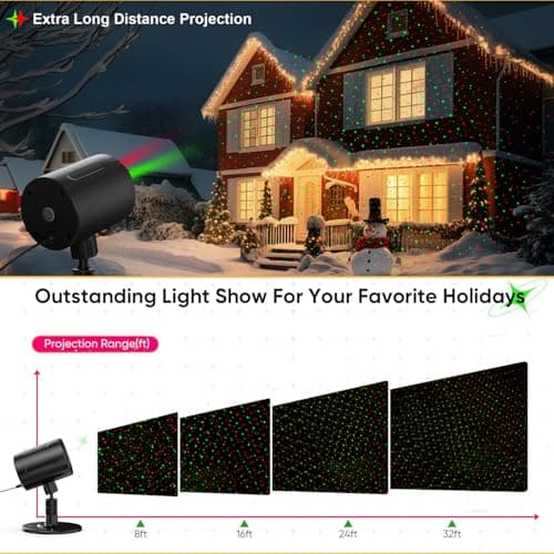 Laser Christmas Projector Lights Outdoor, Red and Green Starry Laser Projector Light with RF Remote, IP65 Waterproof Holiday Garden Laser Light Decor for Outdoor Party Xmas Home (Laser)