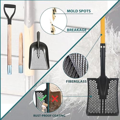 Sifting Shovel, Heavy Duty Sand Sifter Square Cleaning Scoop for Beach Chicken Coop Poop Shovel -45Inch