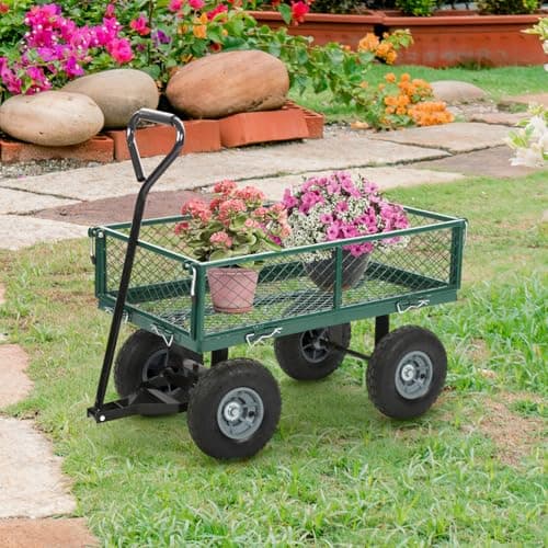 Garden Cart Wagon - 400 lbs Capacity Heavy-Duty Steel Mesh Utility Cart with Removable Sides, All-Terrain Wheels & Pull Handle for Yard, Lawn & Garden Hauler