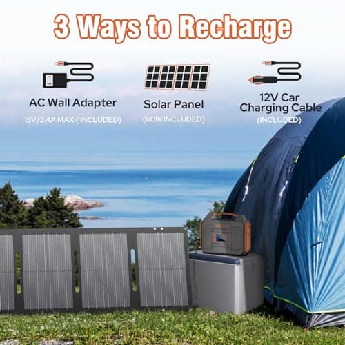 Portable Solar Generator, 300W Portable Power Station with Foldable 60W Solar Panel, 110V Pure Sine Wave, 280Wh Lithium Battery Pack with DC AC Outlet for Home Use RV Outdoor Camping Adventure