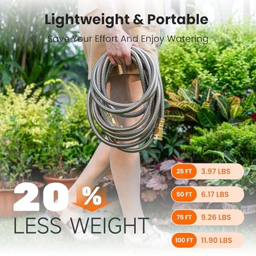 Girafe Tools Garden Hose 100ft x 5/8", 304 Stainless Steel Metal Water Hose, No Kink Garden Water Hose with 9 Pattern Spray Nozzle, Flexible, Lightweight, Kink Free Hose for Yard, Outdoor