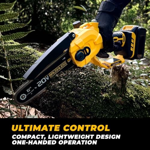 Cordless Mini chainsaw compatible with Dewalt Battery 20V MAX,Brushless Chainsaw With Automatic Chain Tensioning Device & Auto Oiler,Portable Power Chainsaw for Logging|Tree Trimming(Battery Included)