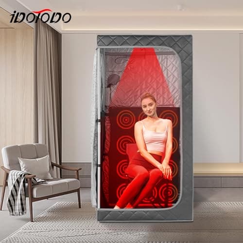 Full Size Portable Personal Infrared Sauna for Home, Personal Home Spa Tent with Remote Control, Heating Foot Pad, Foldable Reinforced Chair （Grey, L33.8 x W 33.8" x H 66.5"