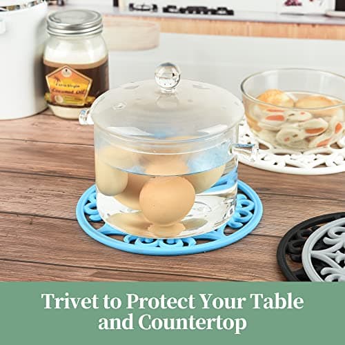 Tirvets for Hot Dishes, Silicone Trivet Hot Pads for Kitchen, Silicone Trivets for Hot Pots and Pans, Trivets for Quartz Countertops, White Kitchen Silicone Trivet Mat for Tabletops Set of 6