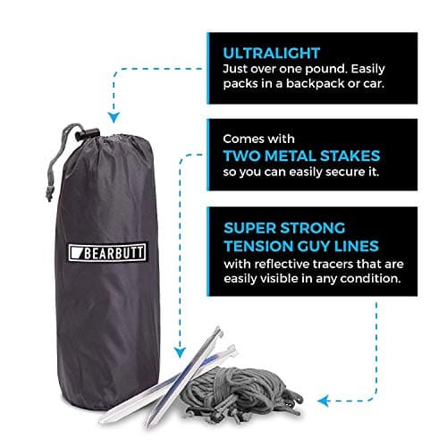 Bear Butt Hammock Rain Fly & Camping Tarp - 11 x 9 ft Ultralight Waterproof Tarp for Hammock & Tent Camping - Easy to Set Up