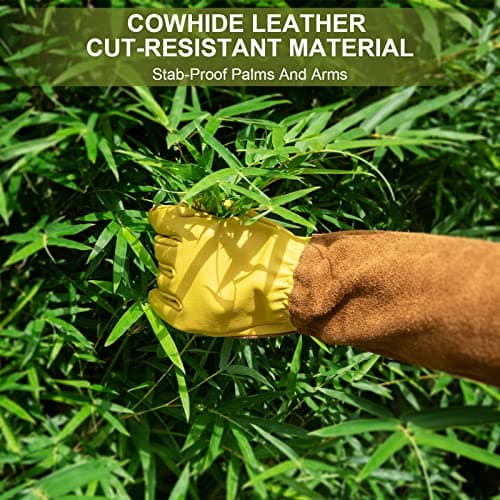 Womens Gardening Weeding Working Gloves, Leather Garden Glove for Women Thorn Proof No Stab for Digging, Planting,Pruning
