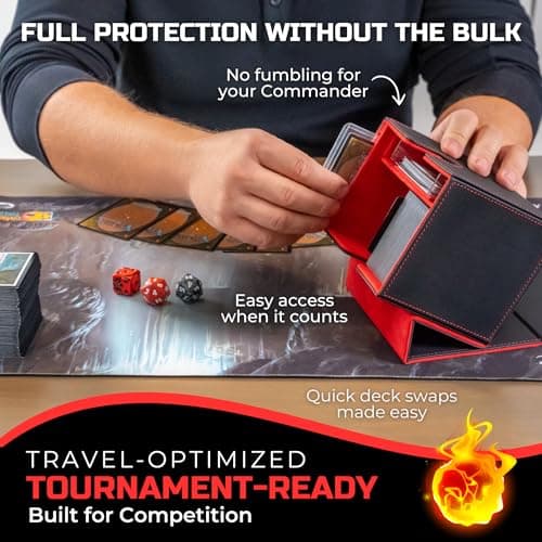 MTG Commander Card Box with Display – Fits 250+ Unsleeved Cards, TCG Storage Case with Dice Tray – Magic the Gathering Card Deck Organizer
