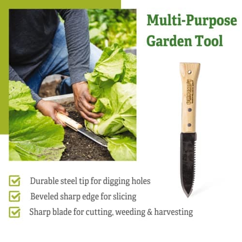Gardener's Supply Company Lifetime Hori Hori Garden Knife, Multi-Purpose Garden Tool Hand-Forged High-Carbon Steel Blade with Rounded Hardwood Handle for Weeding, Digging & Cutting