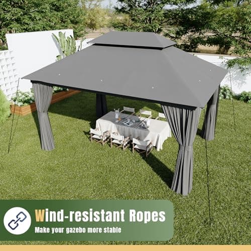 AOXUN Outdoor Gazebo for Patio 10x12, Metal Frame Canopy with Double Roofs, Heavy Duty Party Tent and Shelter with Mosquito Netting and Privacy Screen for Backyard, Lawn, Garden,Deck (Gray)