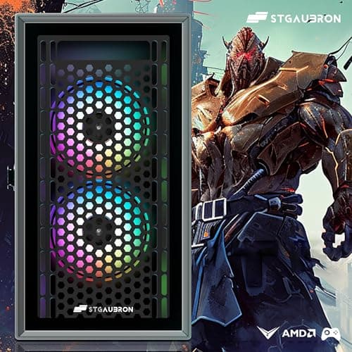 STGAubron Gaming Desktop PC, Radeon RX 550 4G GDDR5, Intel i7 Xeon E5 3.0GHz, 16G Ram, 512G SSD, 600M WiFi, BT 5.0, RGB Fan x 3, Windows 10 Home