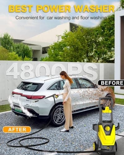 AgiiMan Electric Pressure Washer, 4800PSI Max 3.2GPM Power Washer Electric Powered with 20FT Hose, 4 Nozzles, Foam Cannon, High Pressure Cleaner Machine for Cars, Patios, Driveways, Fences, Yellow