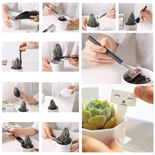 TIHOOD 30PCS/Set Mini Garden Hand Transplanting Succulent Tools Set, 19.7" Thickened Repotting Mat & Plant Tag, Miniature Planting Indoor Fairy Care, Potting, Cactus, Houseplant Bonsai Tool Kit