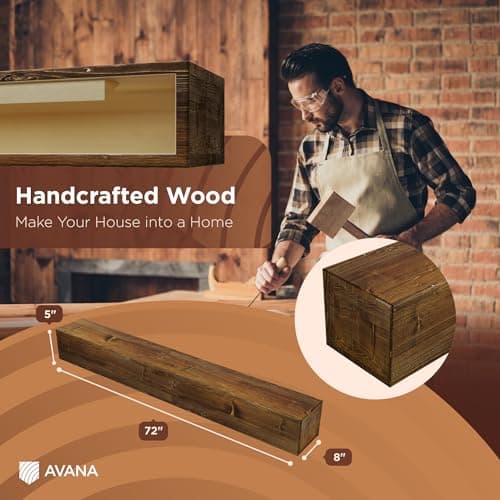 Avana Fireplace Mantel - Wall-Mounted Mantles for Over Fireplace - Farmhouse Fireplace Mantle Shelves - Handcrafted Wood Fireplace Mantels - Floating Fireplace Mantel 72 X 8 X 5 - Rustic Traditional