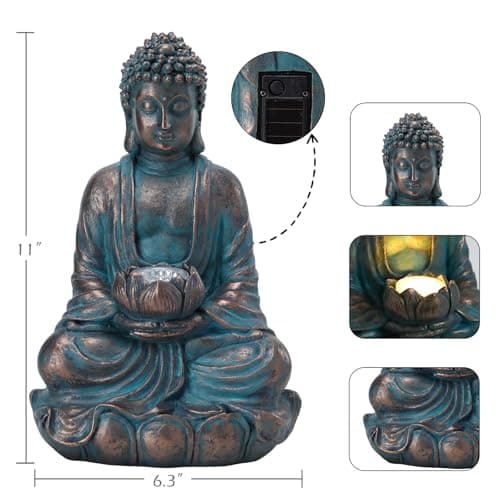 Solar Buddha Statue Outdoor Lights - Waterproof Garden Statue with Lotus, Meditation Zen Spiritual Room Decor for Yard, Patio, Buddha Statue for Home Garden Decor Indoor
