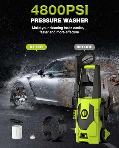 AgiiMan Electric Pressure Washer - 4800PSI Max 3.2 GPM Power Washer with 35FT Power Cord, 20FT Hose, Soap Tank, High Pressure Washer Electric Powerd Car Cleaning for Garden, Patios, Yard, Green