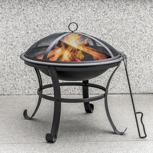 22 in Outdoor Small Fire Pit,Durable firepit with Mesh Lid,Log Grate,and Fire Poker,Fire Pits for Outside Backyard.Deck.Camping and Picnic