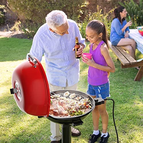 Giantex Electric Grill Indoor Outdoor, 1600W Portable Barbecue Grill with Removable Non-Stick Grilling Rack, Adjustable Temperature, Oil Drip Tray, for Picnic Camping Backyard Cooking (Red)