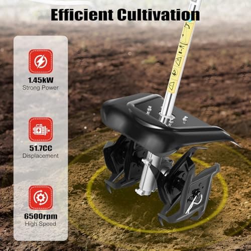 Gas Powered Tiller Cultivator, 51.7CC 2-Stroke Handheld Tiller Cultivator Gas Powered Engine Rototiller Garden Tool for Lawn, Garden and Field Soil Cultivation