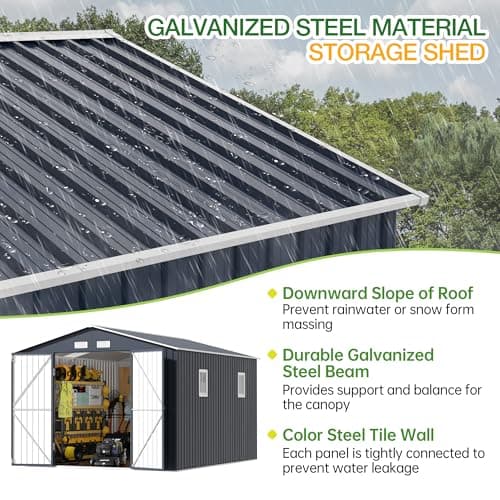 Outdoor Storage Shed 10 x 12 ft. Utility Tool Shed Metal Storage Garden Shed with Lockable Doors & Windows for Patio Storage, Midnight Blue