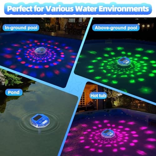 Solar Digital Pool Thermometer Floating Easy Read, Solar Pool Temperature Thermometer with Dynamic Light Show, Large LCD Screen & IP68 Waterproof Pools Water Temperature Guage for Hot Tub,Spa