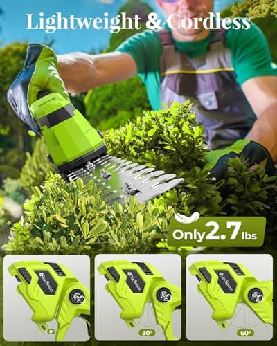 Hedge Trimmer Cordless with Battery, 2-in-1 Electric 21V Handheld Grass Shear Cutter with 2 Pack Rechargeable Battery, Men Gifts Mini Bush Trimmer Kit for Garden Yard Lawn Pruning