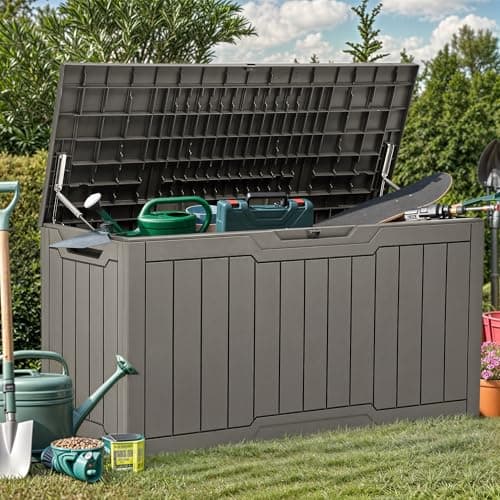 YITAHOME 80-Gallon Waterproof Resin Outdoor Storage Box, Lockable Storage Container for Outdoor Furniture, Cushion Storage, Pool Accessories, Garden Tools and Sporting Gear, Taupe