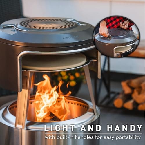 Solo Stove Bonfire Pi Fire | Pizza Oven Accessory for Bonfire Fire Pit, Incl. Carry Case & Cordierite Pizza Stone, Wood Burning Assembly, Stainless Steel, (H x Dia): 16.9 x 19.3 in, 19.6 lbs