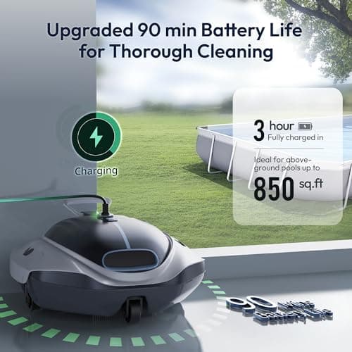 Bubot 300P Robotic Pool Cleaner, Cordless Pool Vacuum with Industry Leading Suction Power, Bluehole Tech, DirtLock Tech, Smart Sensor, Self-Parking for Above-Ground Flat Pools up to 850 Sq.Ft, Silver